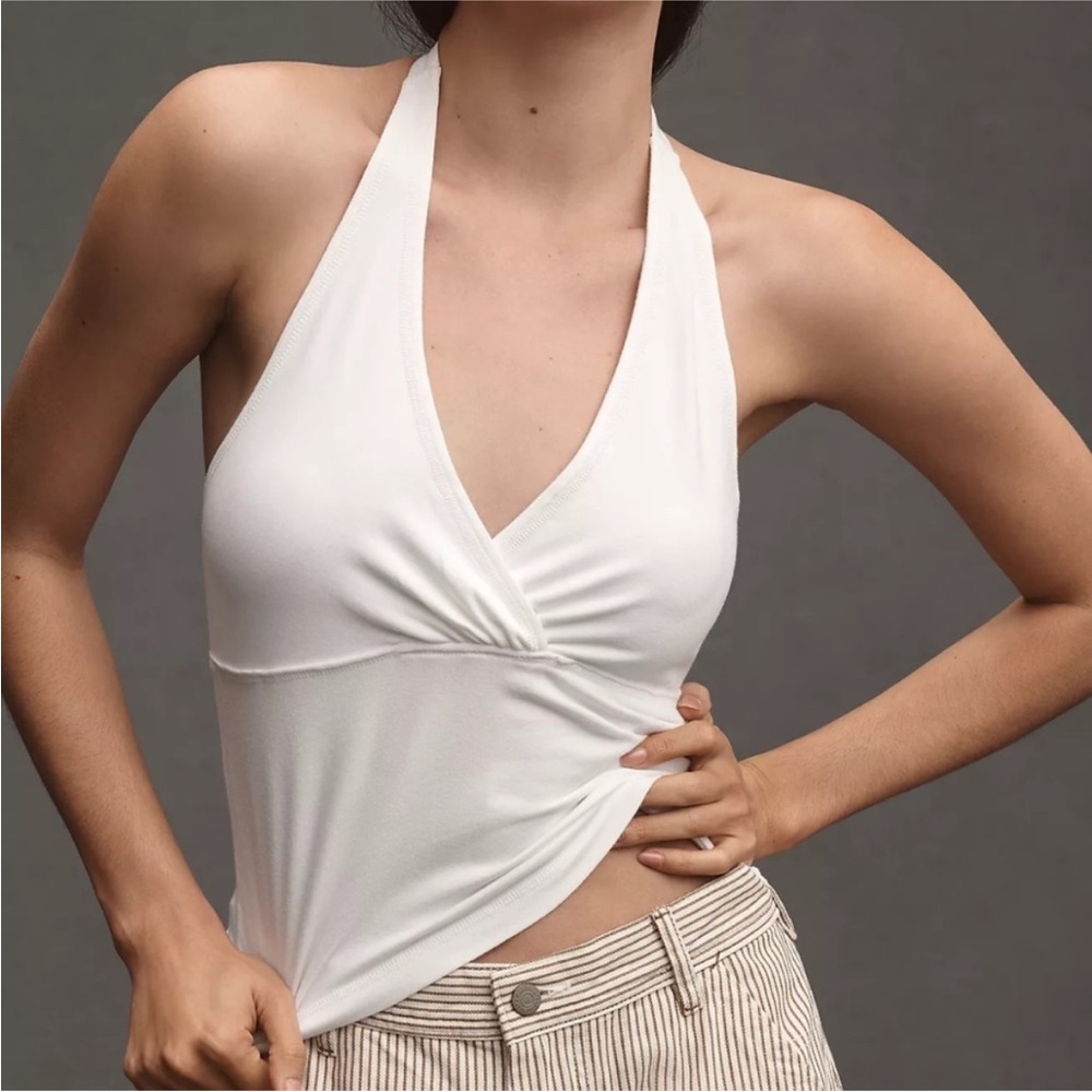 NWT Anthropologie White Pilcro Twist-Front Halter-Neck Top Size Large